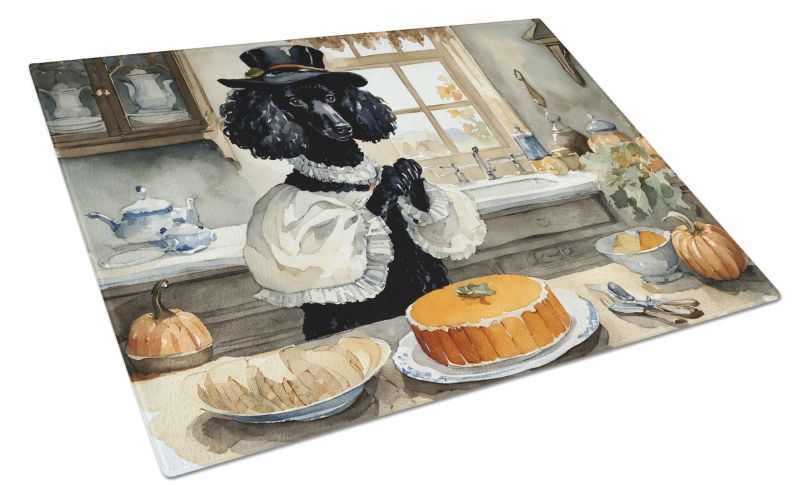 NEW Poodle Fall Kitchen Pumpkins Glass Cutting Board Decorative Tempered Glass Kitchen Cutting and Serving Board Large Size Chopping Board