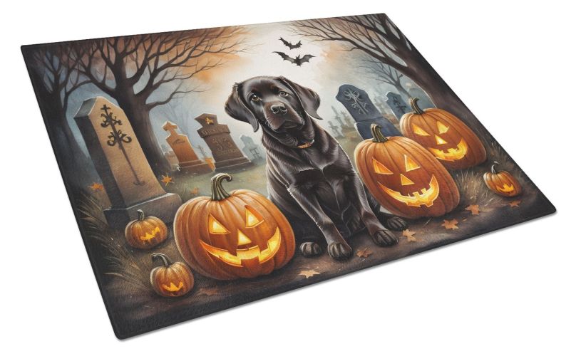 NEW Chocolate Labrador Retriever Spooky Halloween Glass Cutting Board Decorative Tempered Glass Kitchen Cutting and Serving Board Large Size Chopping